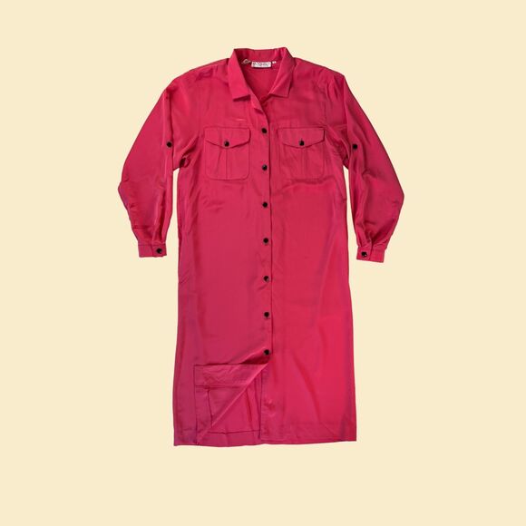 Vintage 80s hot pink dress by Ms. Chaus, size 12, long sleeve maxi dress - Picture 1 of 9